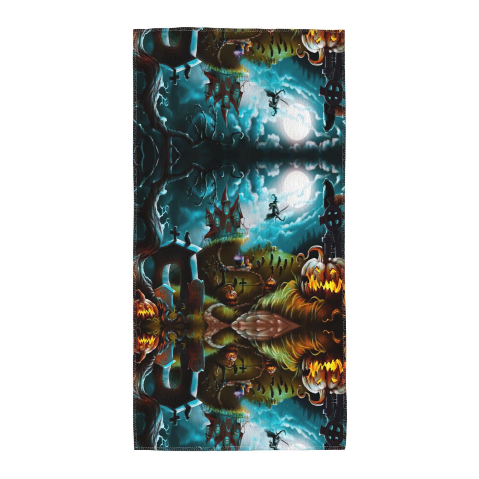 SDEGTHO Halloween Pumpkin Graveyard Soft Absorbent Long Towel For Gym Sports Picnic Leisure Use