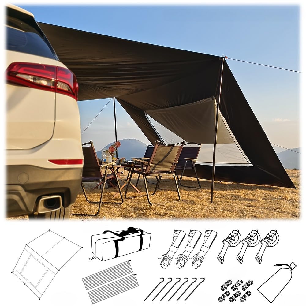 Amazon.co.jp: Brfveob カーサイドテント カーサイドタープ 車用 カーサイドオーニング キャンプ 6~8人用 UV加工済 210Ｄ オックス生地 防水 遮熱 日よけ 設営簡単 コンパクト設計 アウトドア キャンプ 車中泊 ツーリング 収納袋付き480×280cm (黒  1.9mアイアンポール ... Brfveob カーサイドテント カーサイドタープ 車用 カーサイドオーニング キャンプ 6~8人用 UV加工済 210Ｄオックス生