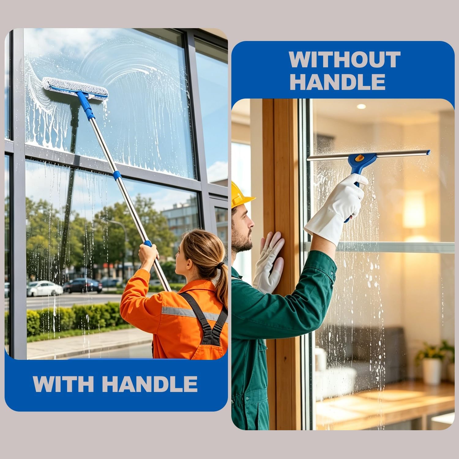 Professional Window Cleaning Kit, 76" Squeegee & Scrubber with 3 Gal Bucket | Complete Window Cleaning Kit 76" Long Handle Window Squeegee 3 Gallon Cleaning Bucket Included Versatile Window Washing Tool