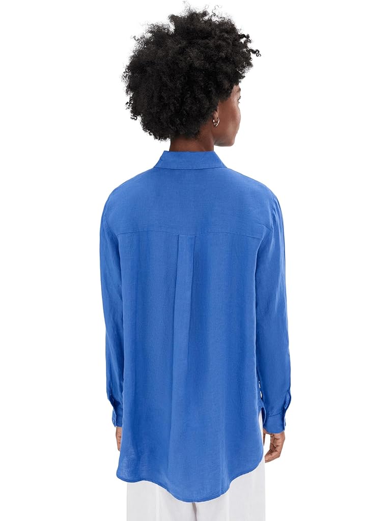 Blue Eileen Fisher Organic Handkerchief Linen Classic Collar Long Shirt