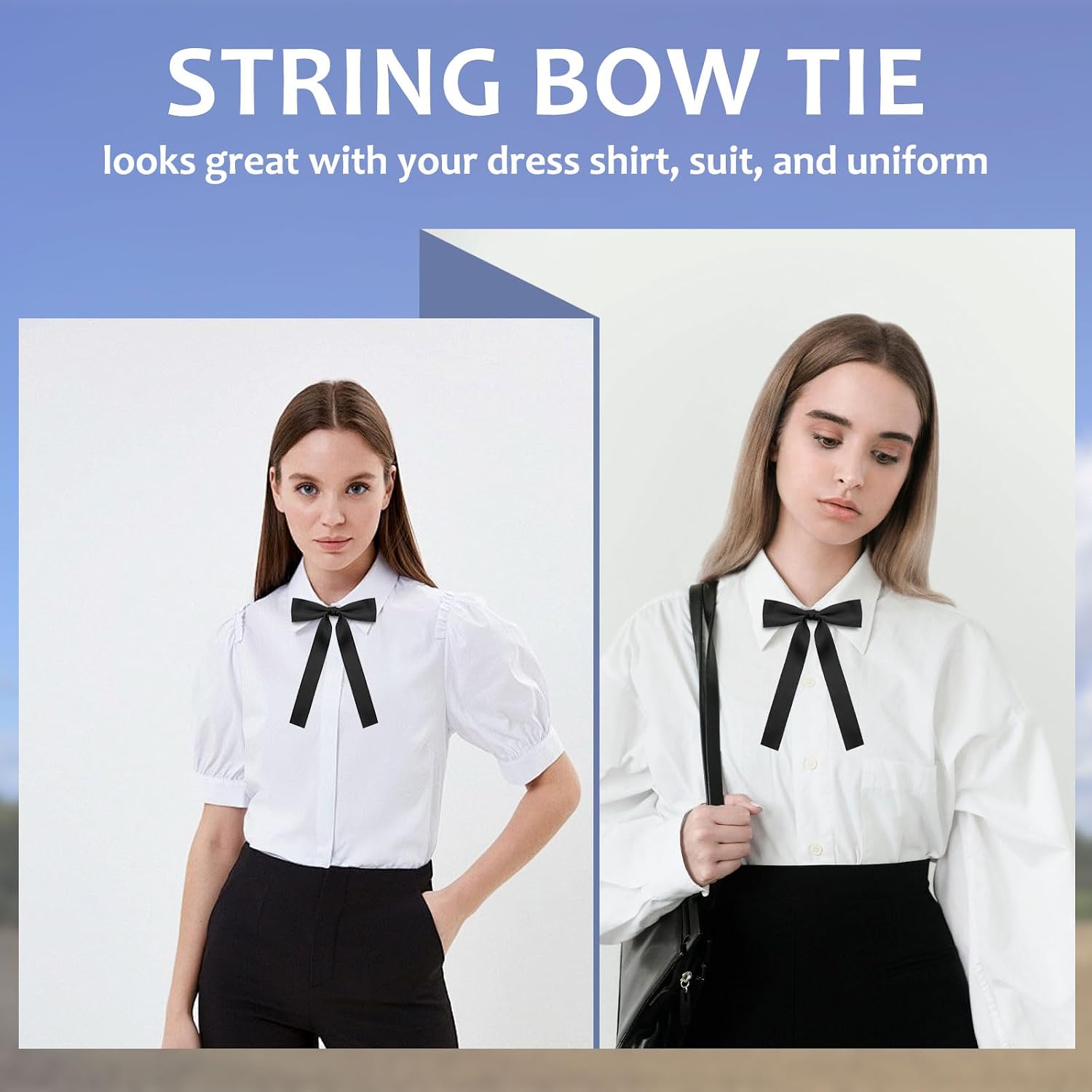 LJBFNN Western Ties for Men Women, Black Clip on Ribbon Bow Tie, Pre-Tied Colonel String Tie for Party Shirt Uniform Wedding