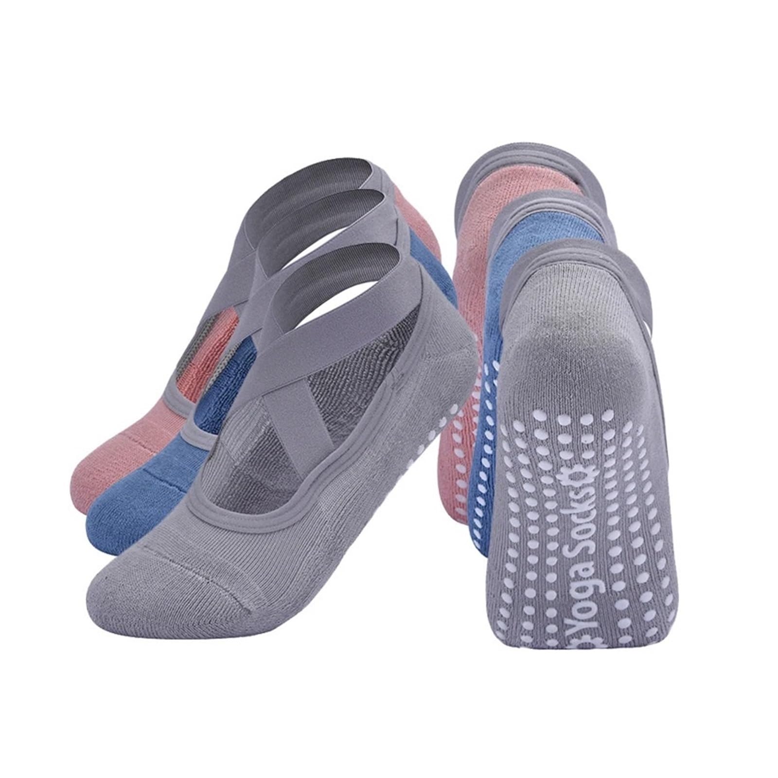 Pack de Calcetines con Dedos, Calcetines de Yoga for Mujer, Paquete de 3, Antideslizantes, Tallas EU35-40, US4.5-8.5, Multicolor(3 Pairs Yoga Socks-05)