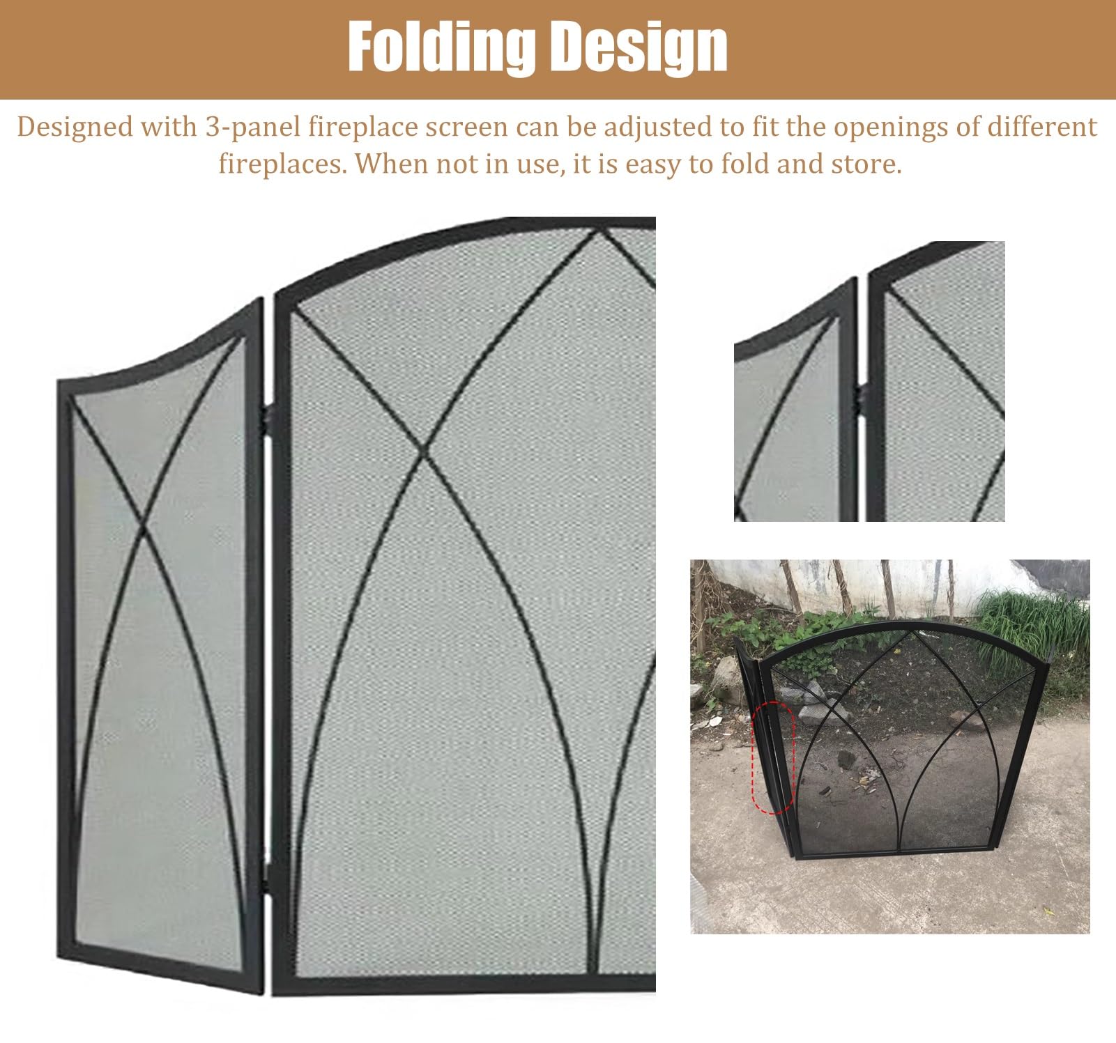 Salvachispas Chimenea Pantalla para Chimenea Plegable de Tres Hojas con Malla, Cubierta Protectora Negra Plegable para Estufa de Leña, Marco Protector contra Chispas para Chimenea Moderna