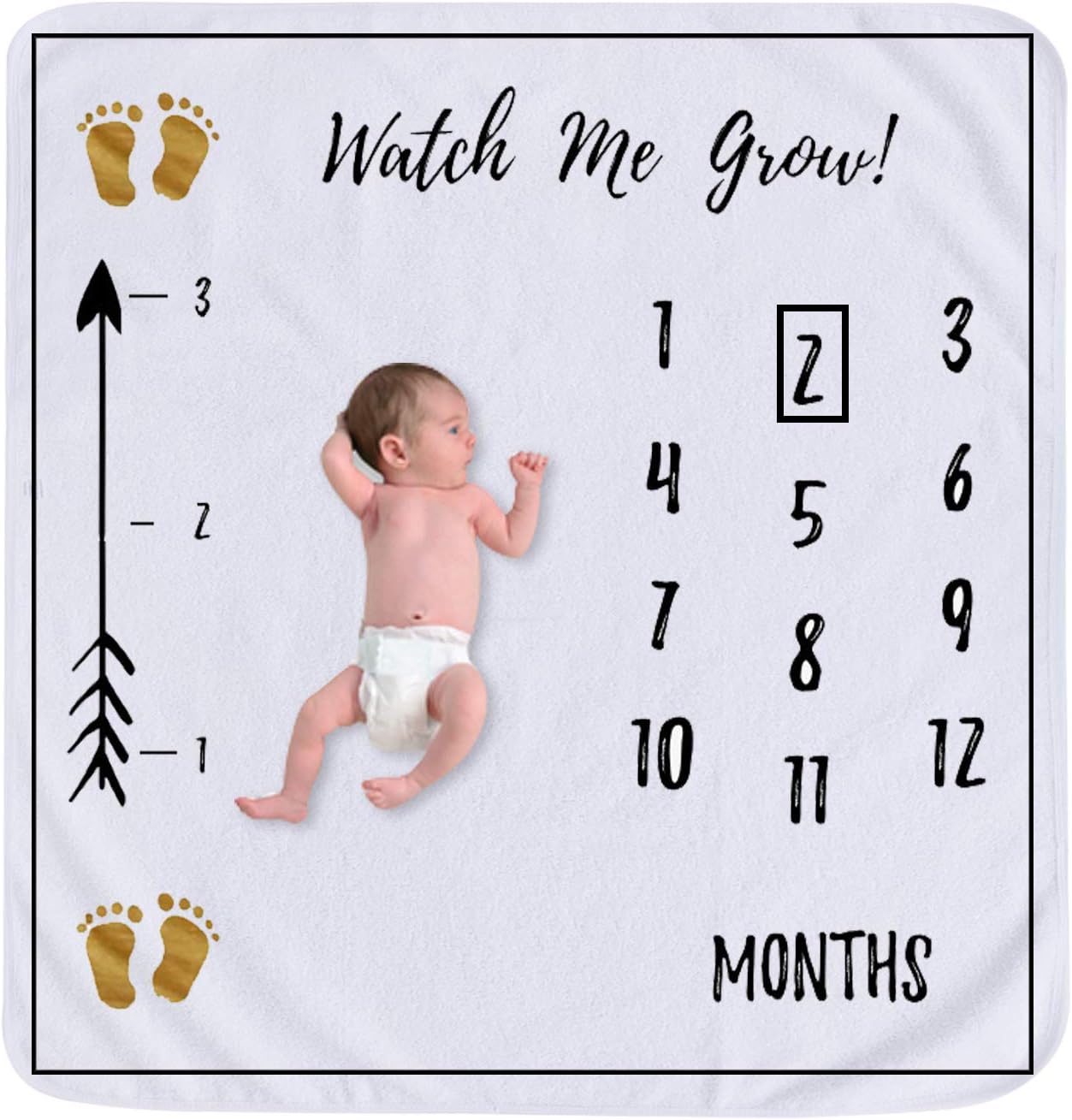 Emerald Bella Baby Monthly Milestone Blanket with Photo Frame Prop for Baby Pictures Newborn Thick Fleece Personalized Photography Background Blankets Watch Me Grow Memory Blanket