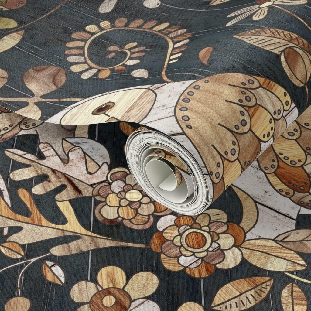 Peel & Stick Wallpaper 3ft x 2ft - Barn Owl Collage Large Owls Wood Nature Night Modern Farmhouse Custom Removable Wallpaper by Spoonflower
