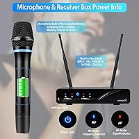 Vista 6 de Micrófono inalámbrico J10 Sistema de karaoke recargable, micrófono inalámbrico de metal UHF de mano con control de graves agudos de volumen y caja