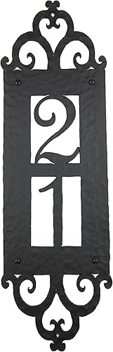 Placa de dirección de hierro forjado vertical martillado personalizado mediterráneo español APV12 (negro)