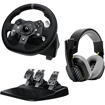 Logitech G G920 Driving Force Gaming Racing Steering Wheel Dual Engine Force Feedback + A10 Gaming Headset Gen 2 Wired Headset for Xbox Series X|S Xbox One PC Black