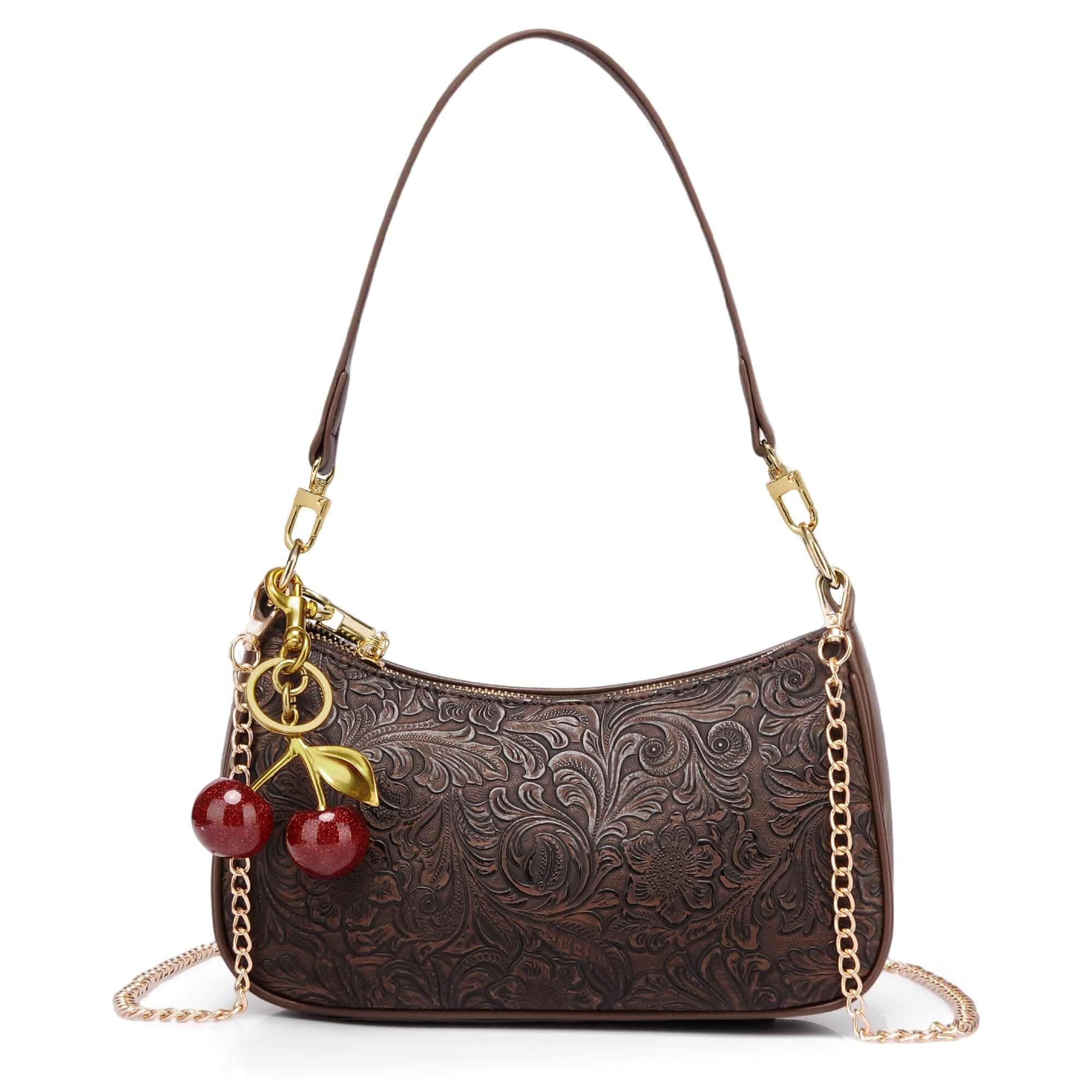 Shoulder Bag for Women Cherry Underarm Purse, Clutch Hobo Crossbody Handbag Retro cute small designer ladies purse, built-in anti-theft RFID card slots for daily casual use