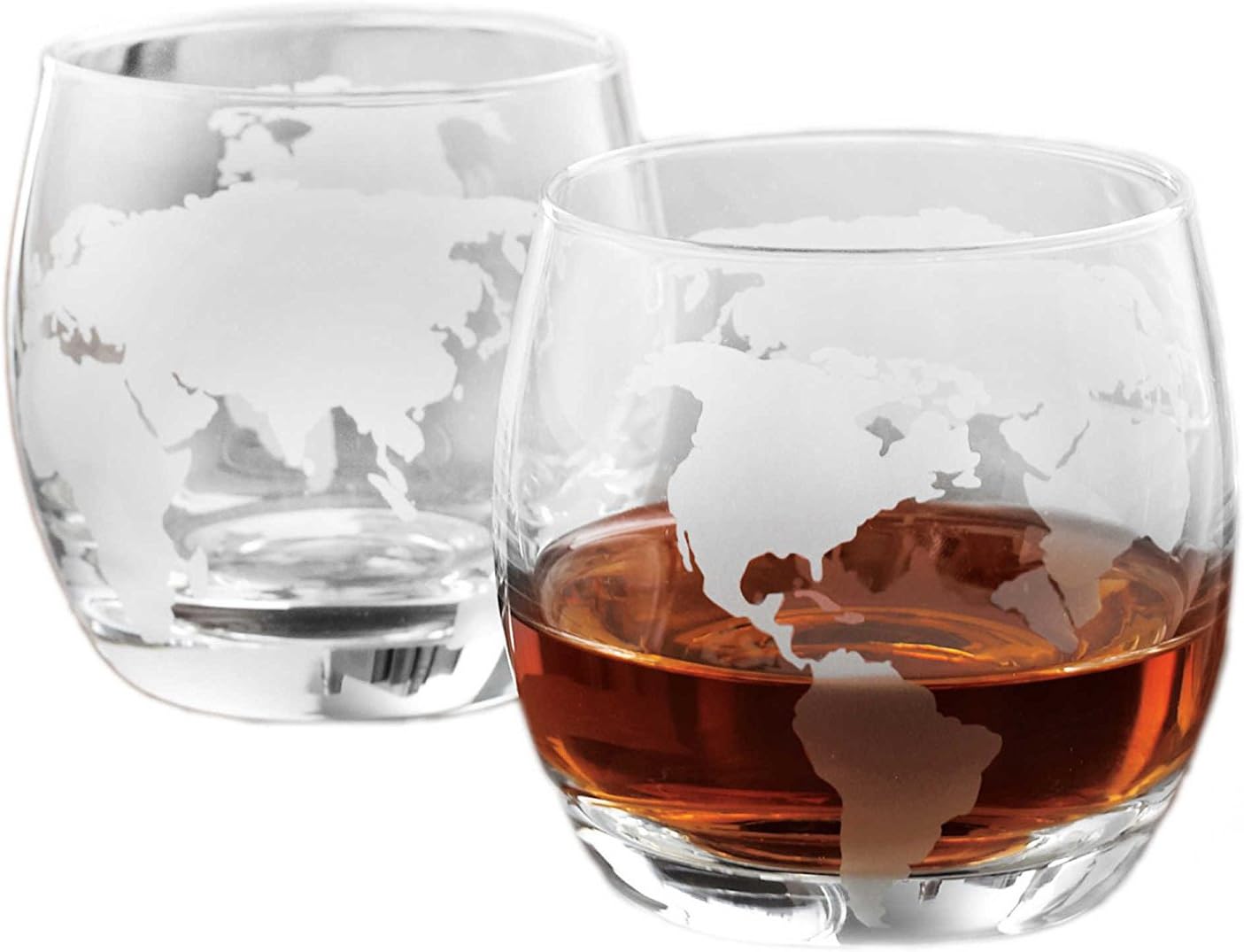 Etched Globe DOF 10 Oz Whisky Glasses, Old-Fashioned Liquor Glassware, Set of 2