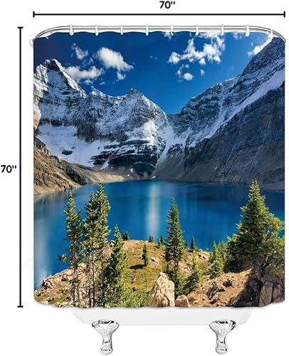 Miniatura 5 de YSATNSFT Cortina de ducha escénica de montaña, naturaleza, montaña, lago, cielo azul, nube, paisaje, simple, tela para el hogar, juego de decoración