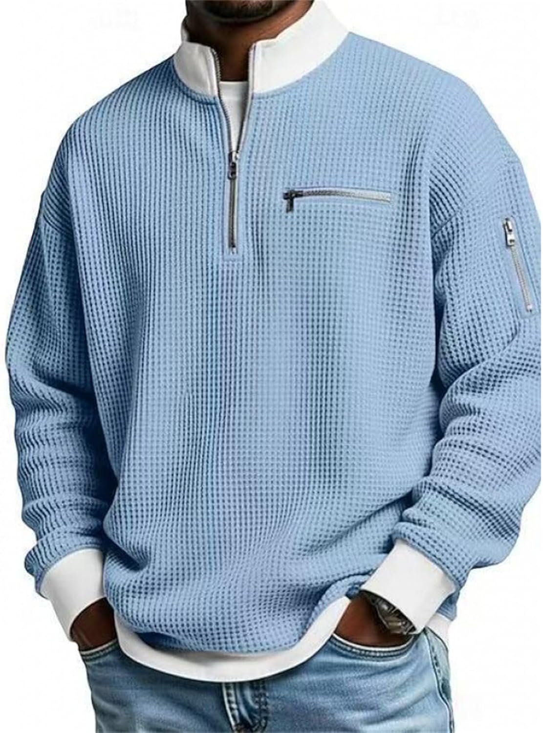 2026 Men's Casual Fashion up Collar Contrasting Zipper Sweatshirt