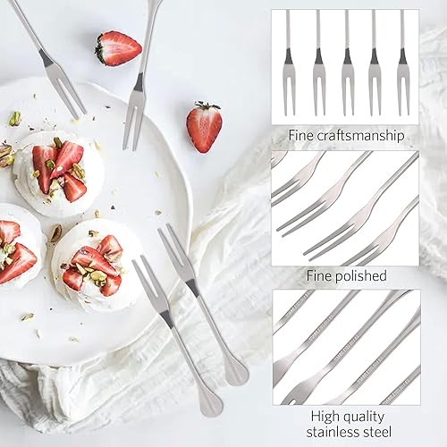 Miniatura 6 de 5 tenedores de frutas de acero inoxidable, tenedor de cóctel de 4.72 pulgadas, 2 puntas, tenedores de postre para pasteles, tenedores de mejillón,