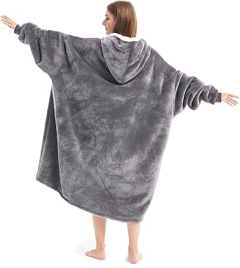 Cozystar Wearable Blanket Hoodie with Giant Pocket (Pet Won't Leave) Extra Soft Sherpa Fleece Thick Warm & Cozy Oversized Sweatshirt Blanket Jacket with Sleeves-Grey