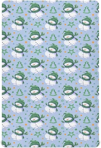 Little Snowmen Crib Sheets - Stretchy Fitted Crib Sheets for Boys Girls, Unisex Cozy Baby Crib Sheet 27 x 39 x 5 Inches