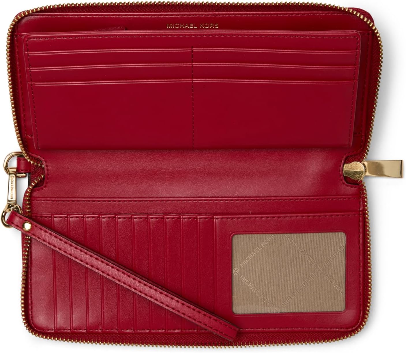 Michael Kors Jet Set Travel Continental, Gold-Tone Hardware/Tonal MK Signature Coated Twill/Crimson Multi - Image 2