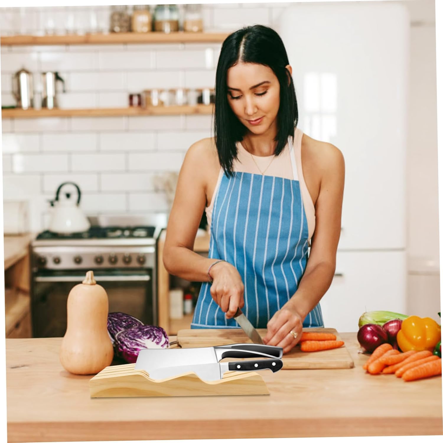 BESTOYARD 1pc Knives Storage Rack Khaki Beech Drawer Holder for Kitchen and Restaurant for Organizing Kitchen Knives and Protecting Blades from Damage