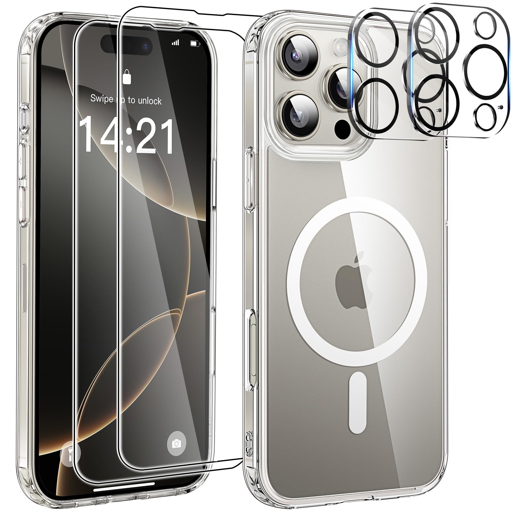 YisrLery Cover Compatibile con iPhone 16 Pro Max con 2 Vetro Temperato e 2 Vetro Fotocamera, Compatibile MagSafe Hard PC Anti-Graffio Protettiva Antiurto Bumper TPU Custodia 6.9" -Trasparent