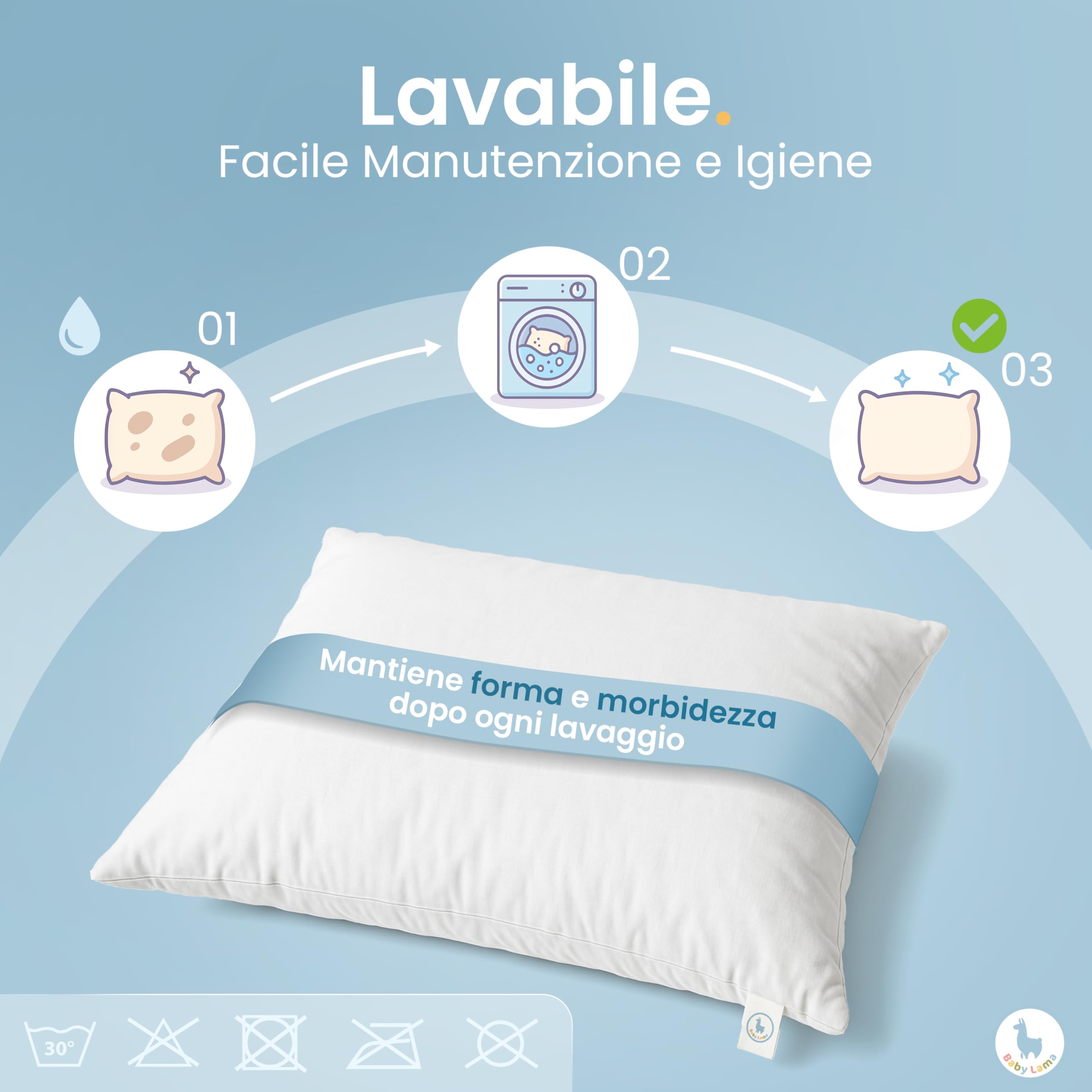 Cuscino Bambino 2 Anni - 6 Anni. Cuscino Lettino Bambino Basso per Dormire 40x60. Cotone 100% Oeko-Tex – Ipoallergenico, Lavabile, Antisoffoco. Made in Italy (1)