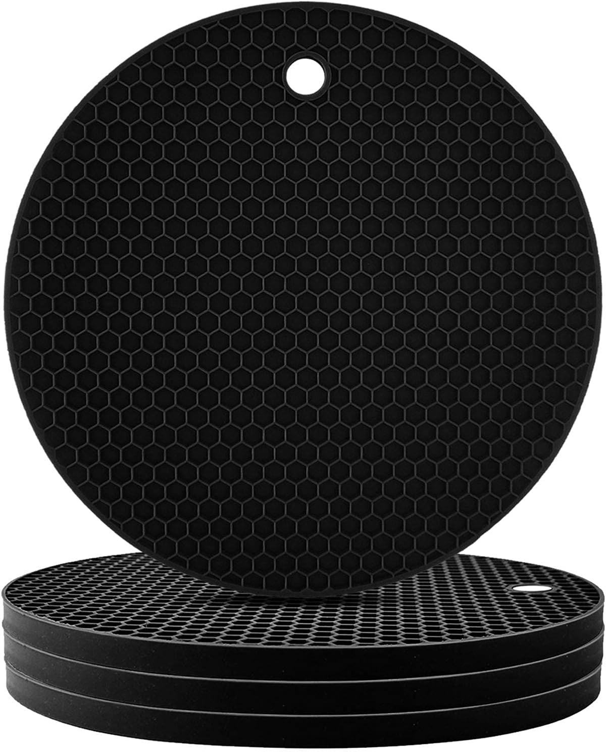 Baskety Silicone Pot Holder Trivet Mats - Hot Pads Spoon Rest, Multipurpose Trivet for Hot Dishers Heat Resistant Food Grade Silicone Black Set of 4