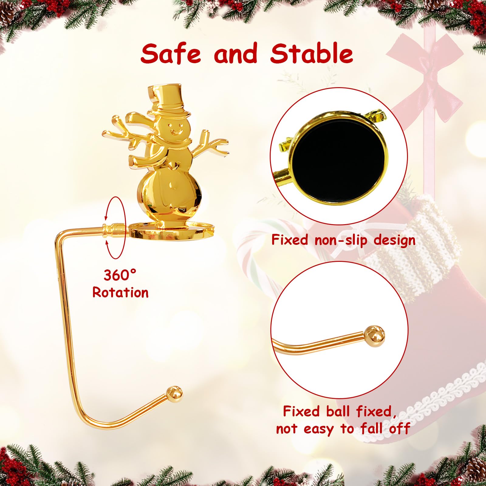 Juego de 3 soportes para medias navideñas, ganchos para chimenea, soportes para calcetines navideños, ganchos navideños, para chimenea y mesa, decoración de calcetines navideños