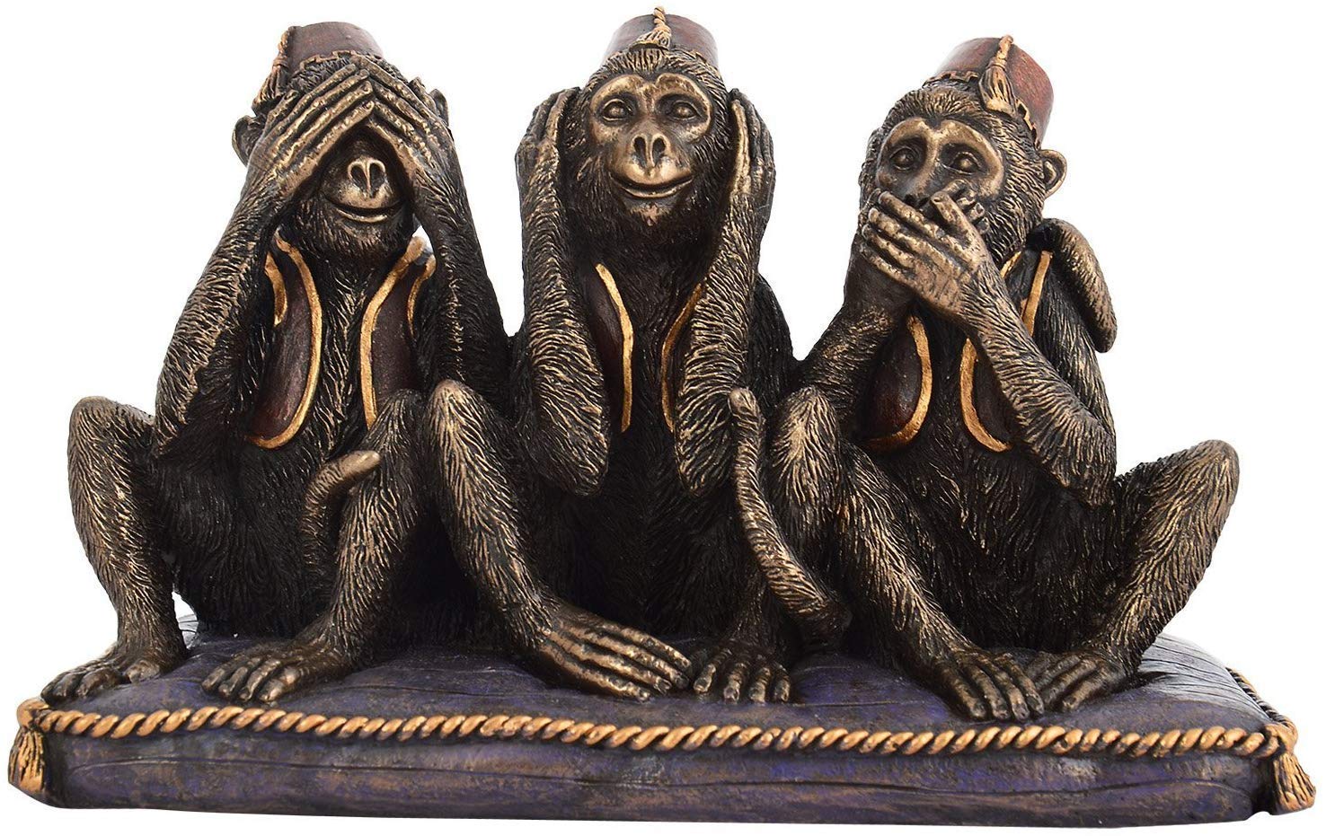 AONA Three Wise Monkeys See Hear Speak No Evil Resin Figurines, Height 3 Inch