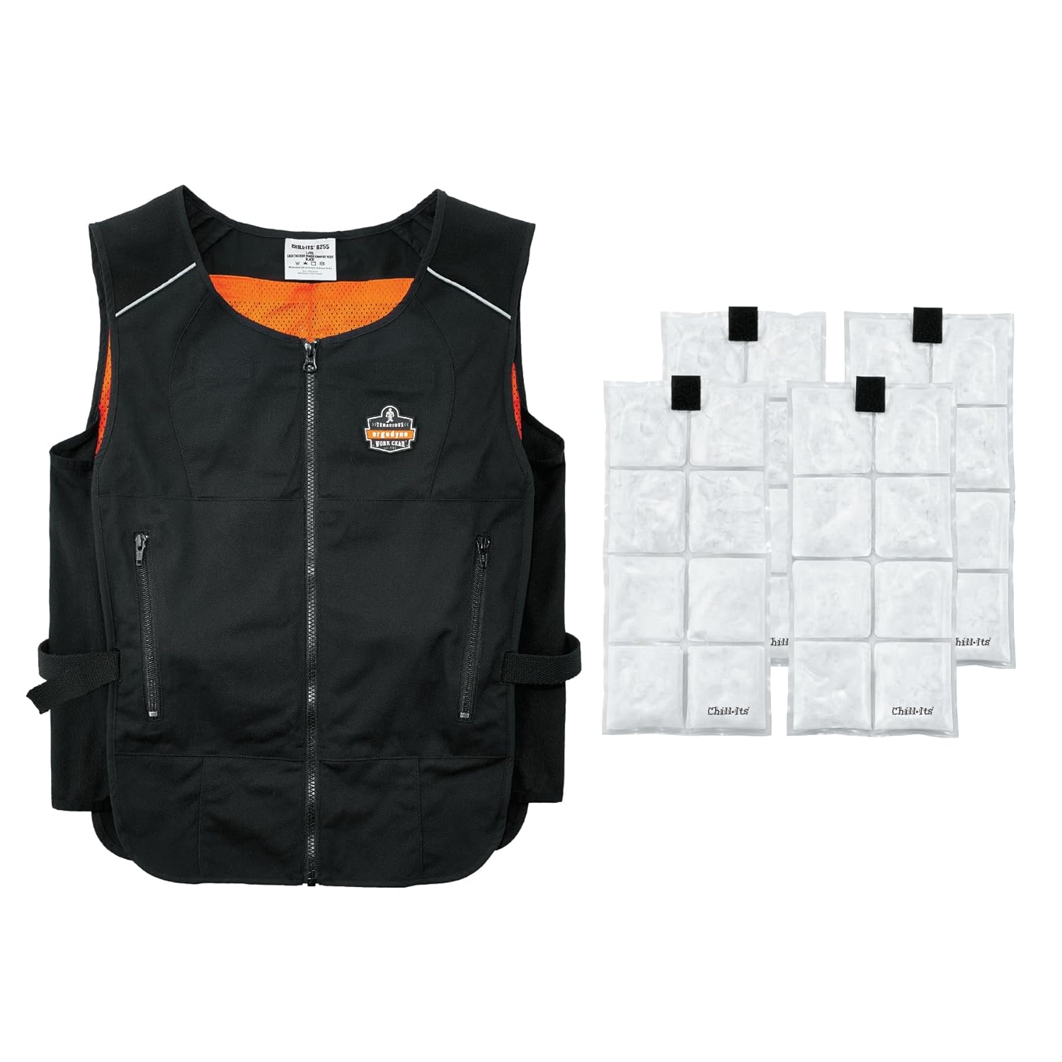 Cooling Vest with 4 Ice Packs, Lightweight, Quick Recharge Cooling, Ergodyne Chill Its 6260 Black, Small/ Medium