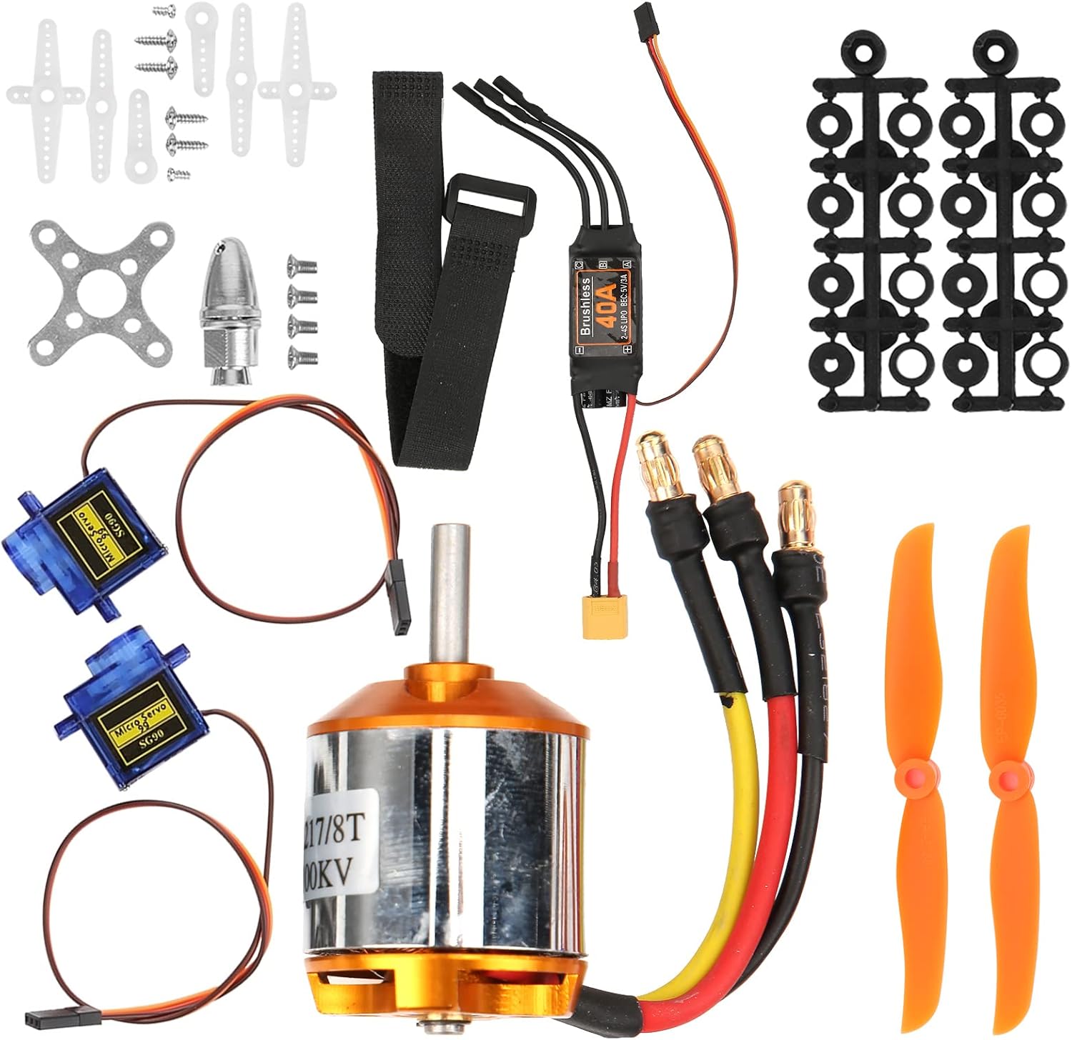 Dilwe RC Helicopter Fixed Wing Set, 2217 KV1100 Motor+1060 Propeller+9G Servo+40A ESC Kit 4-in-1 RC Fixed Wing Accessories for Remote Control Helicopter, Brushless Motor and
