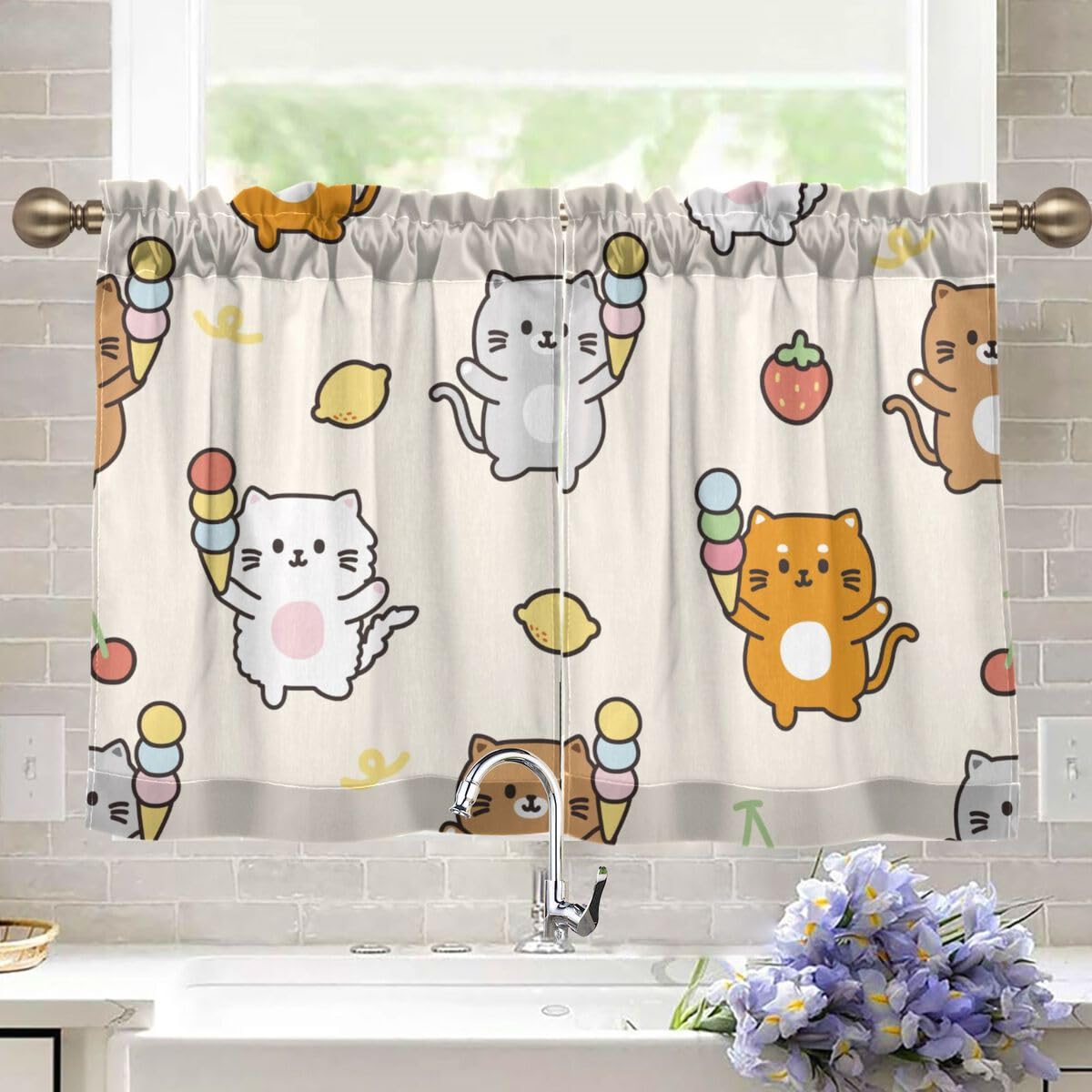 Amazon｜MiaoLD カフェカーテン 小窓用 UVカット 遮光 断熱 ねこ