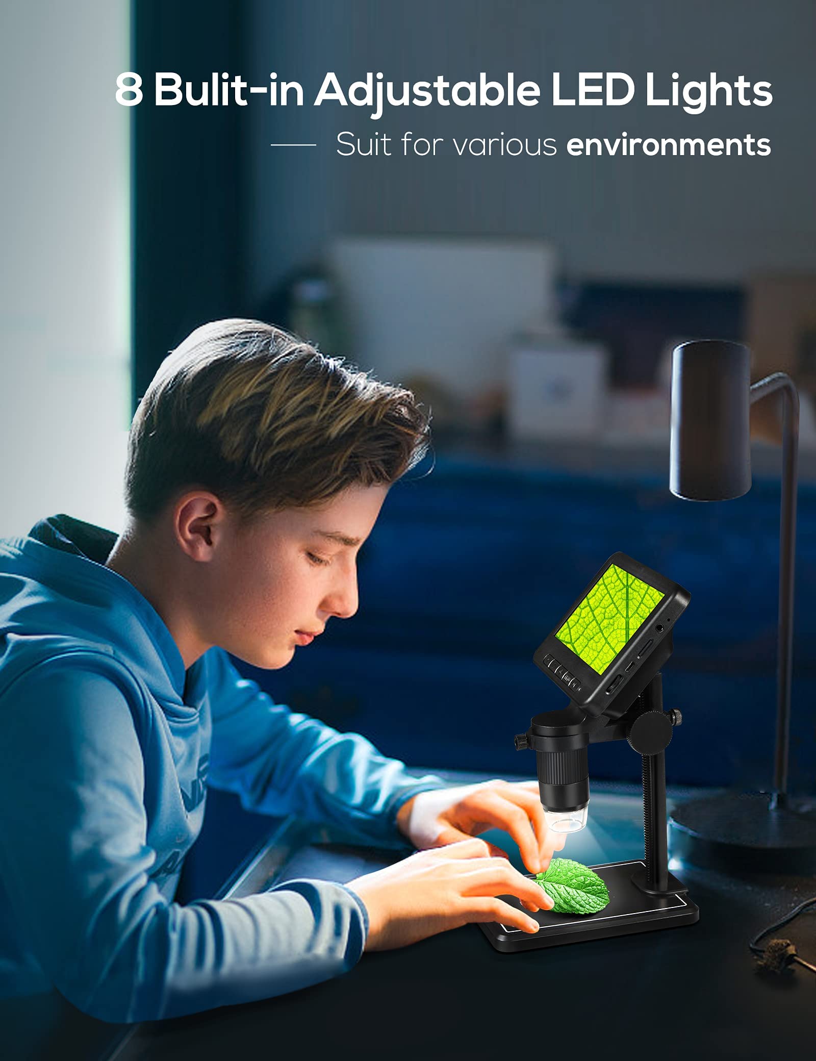 5" Coin Microscope 1200X with 32GB SD Card,Leipan 1080P Wireless LCD Digital Microscope with 8 LED Lights,PC View,Photo/Video Capture for Kids Adults,Compatible with Windows iPhone Android iPad