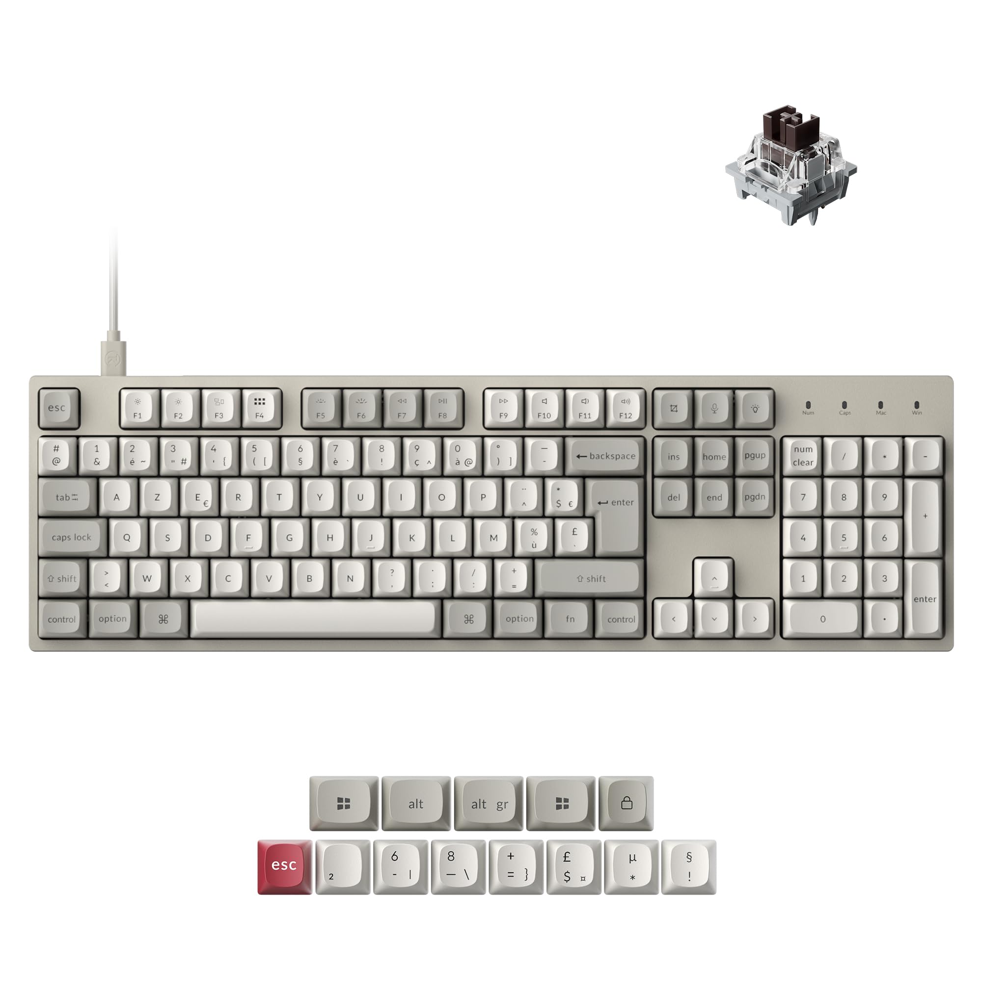 Keychron C2 Pro 8K Clavier Mécanique Filaire AZERTY, Interrupteurs Marron