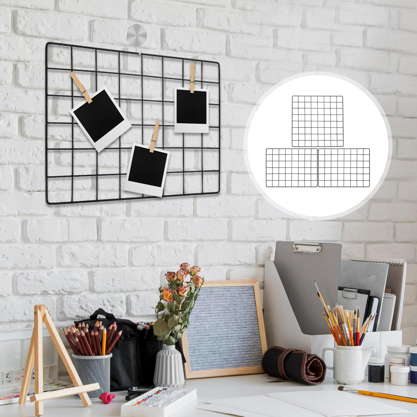 Unomor Picture Grid Wall Decor 6pcs Wall Hanging Decor Metal Wall Storage Tool Wall Mount Photo Wall Iron Hanging Net