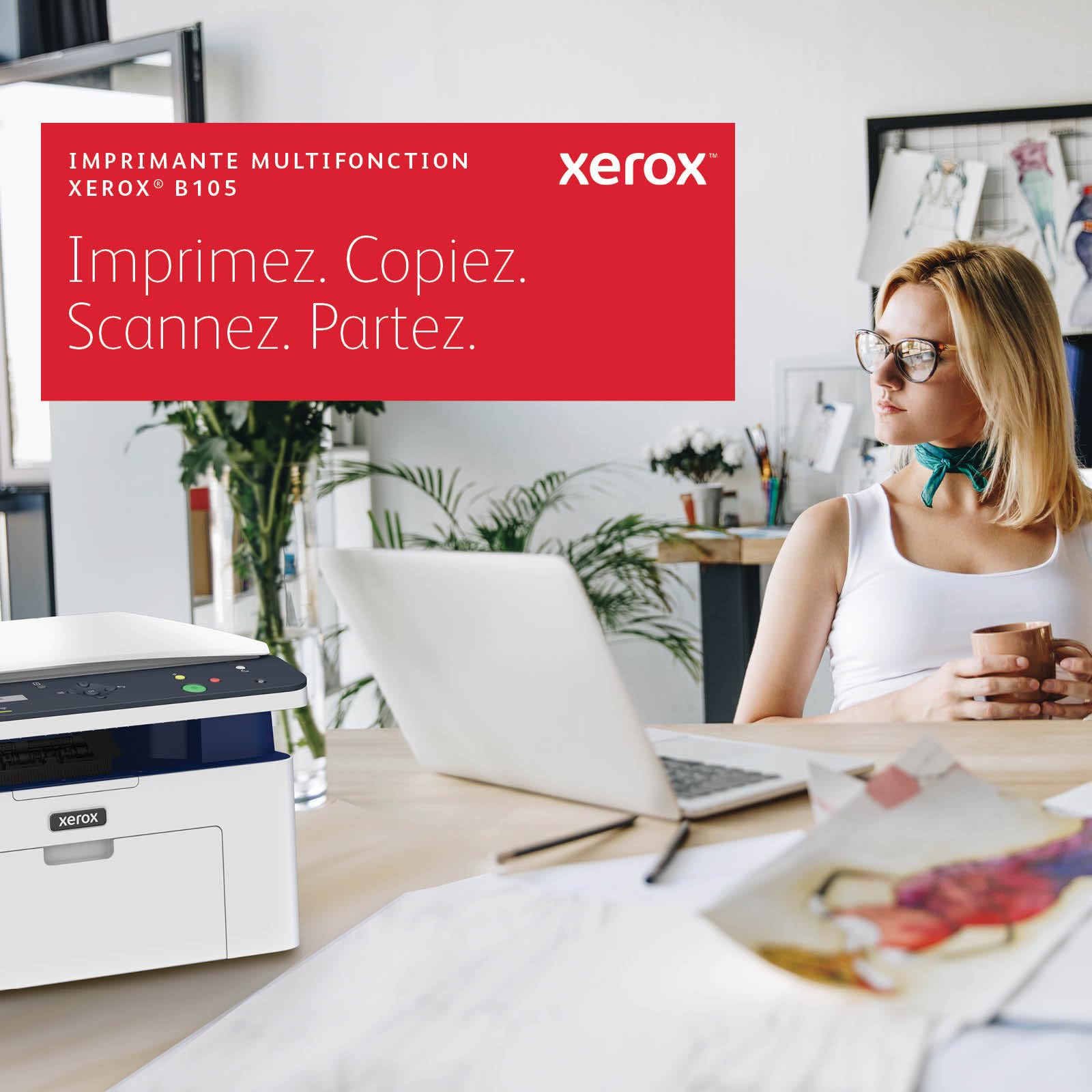 Xerox Imprimante Multifonction sans Fil B105 – Laser Monochrome Tout-en-Un Compact, Rapide 20 ppm, Impression/numérisation/Copie, A4, Bureau à Domicile, Compatible Mobile, Wi-FI, AirPrint, EU