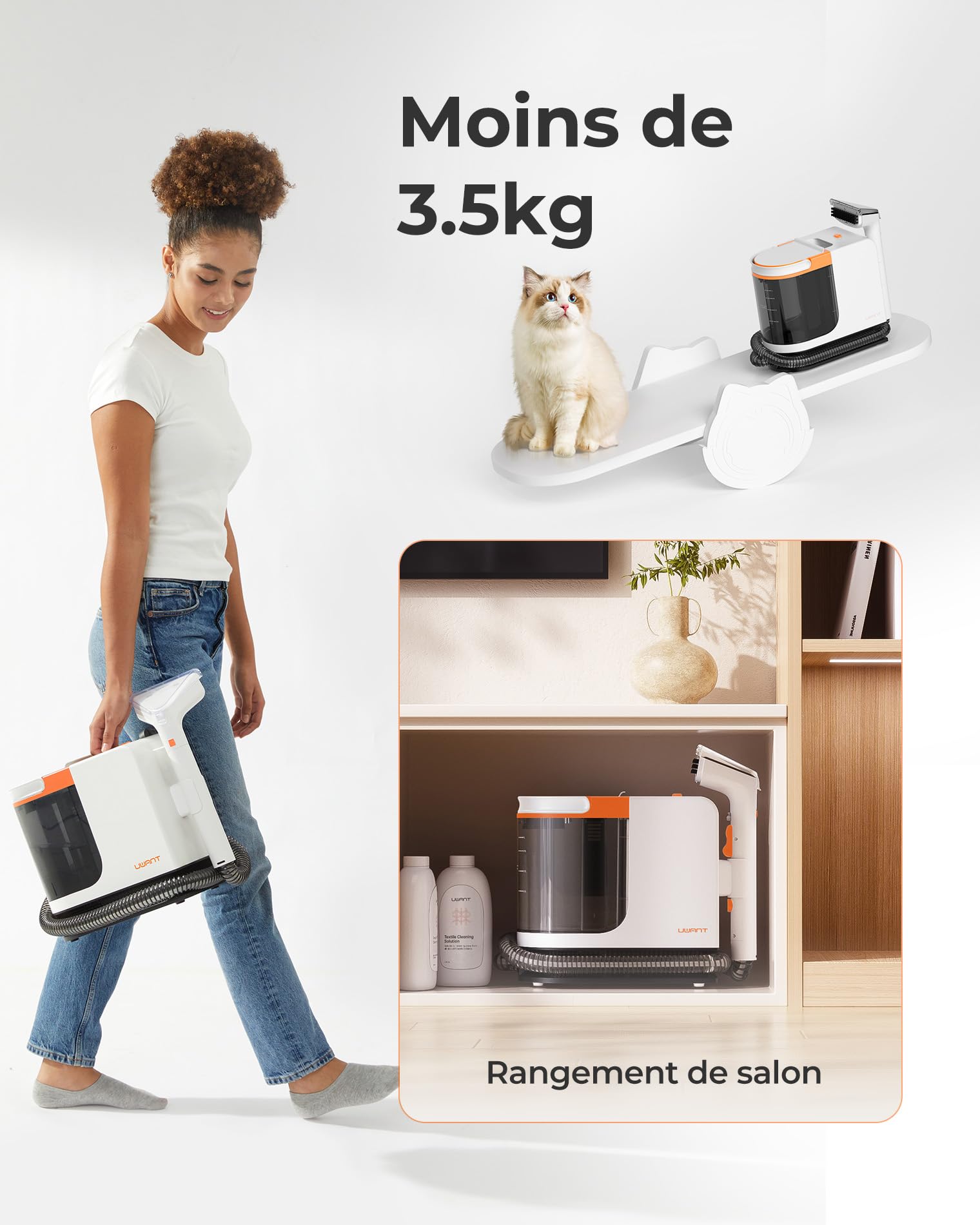 Uwant B200 SE, Shampouineuse, Nettoyeur canapé tissu, Technologie de moteur magnétique Flottant, Adaptée pour nettoyer canapés, tapis et matelas, 12000 Pa, 69 dB