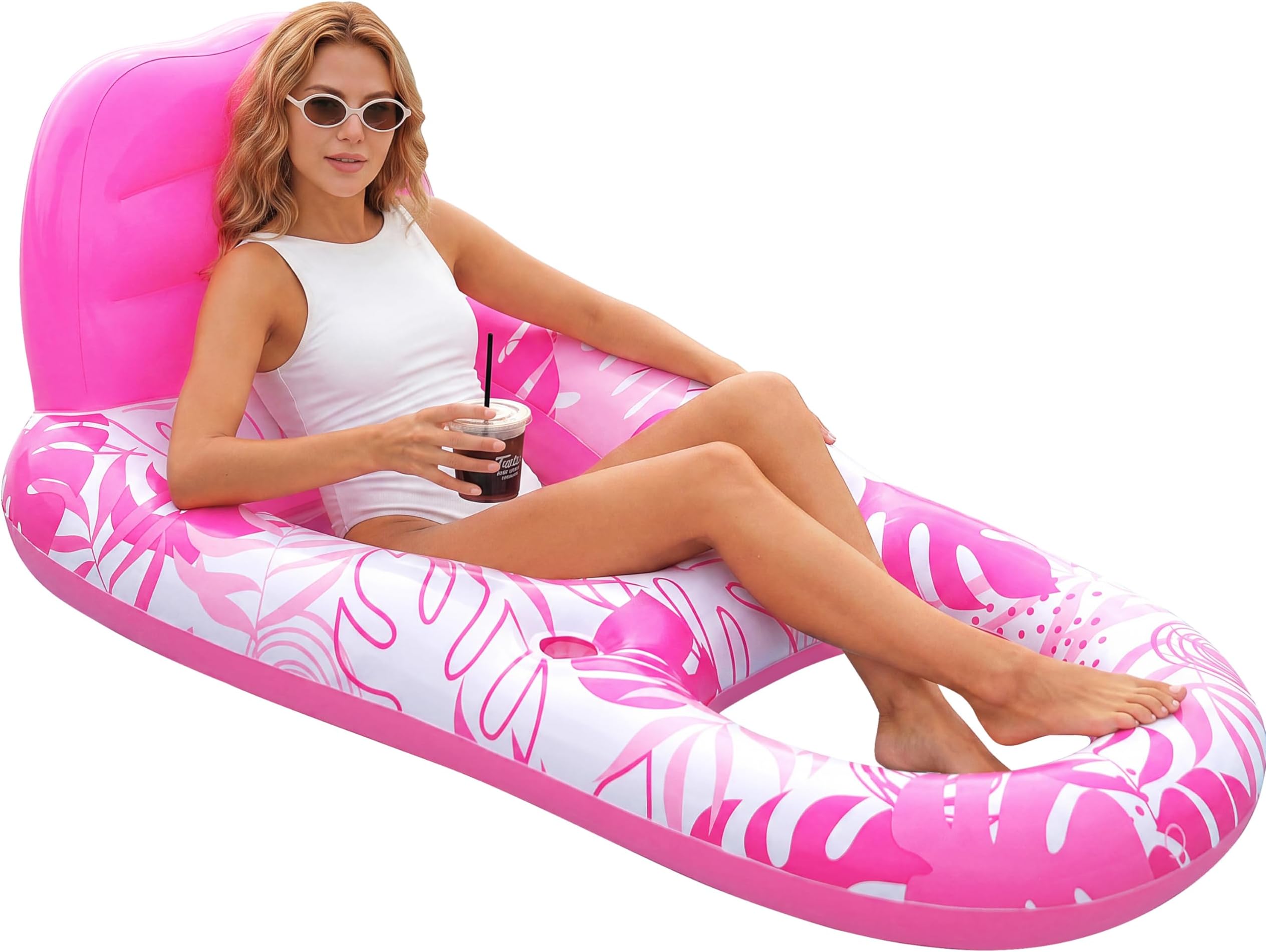 SLOOSH Inflatable Pool Floats Lounger Adult, Pool Float Lounge Raft Floaties Water Floating Recliner Chair with Cup Holders Foot Rest Swimming Floaty