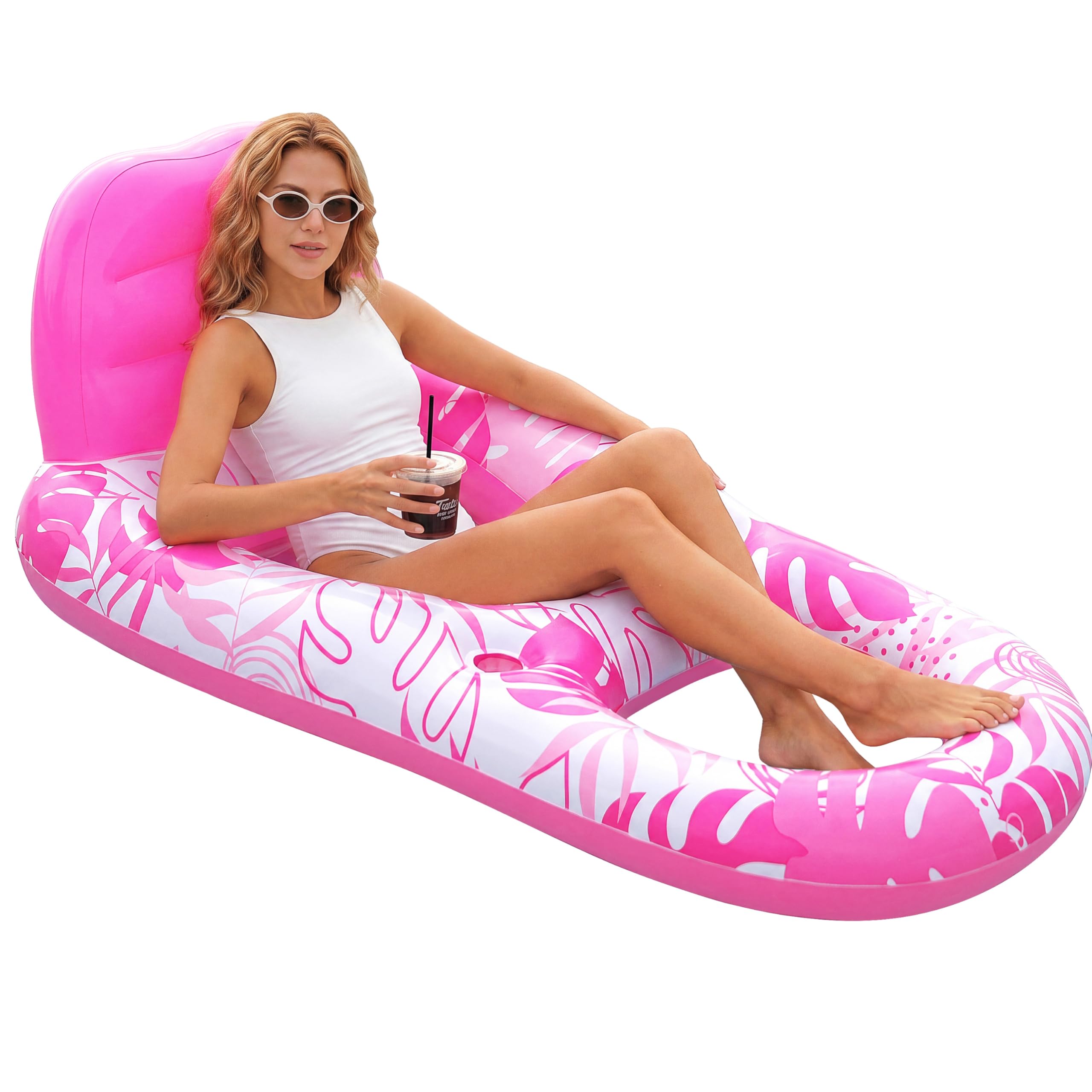 Photo 1 of SLOOSH Pool Lounge Float - Pink Tropical Leaves