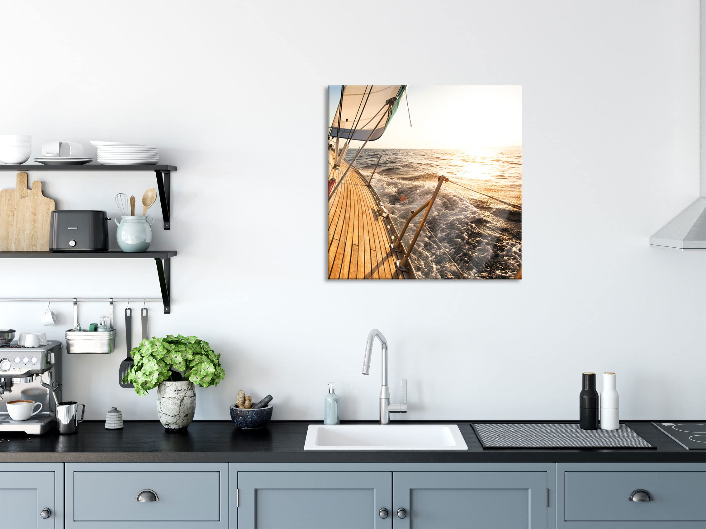 Pixxprint Glasbild, Wandbild auf Echtglas, Segelboot im Meer, 70x70 cm, inkl. Aufhängung und Abstandshalter