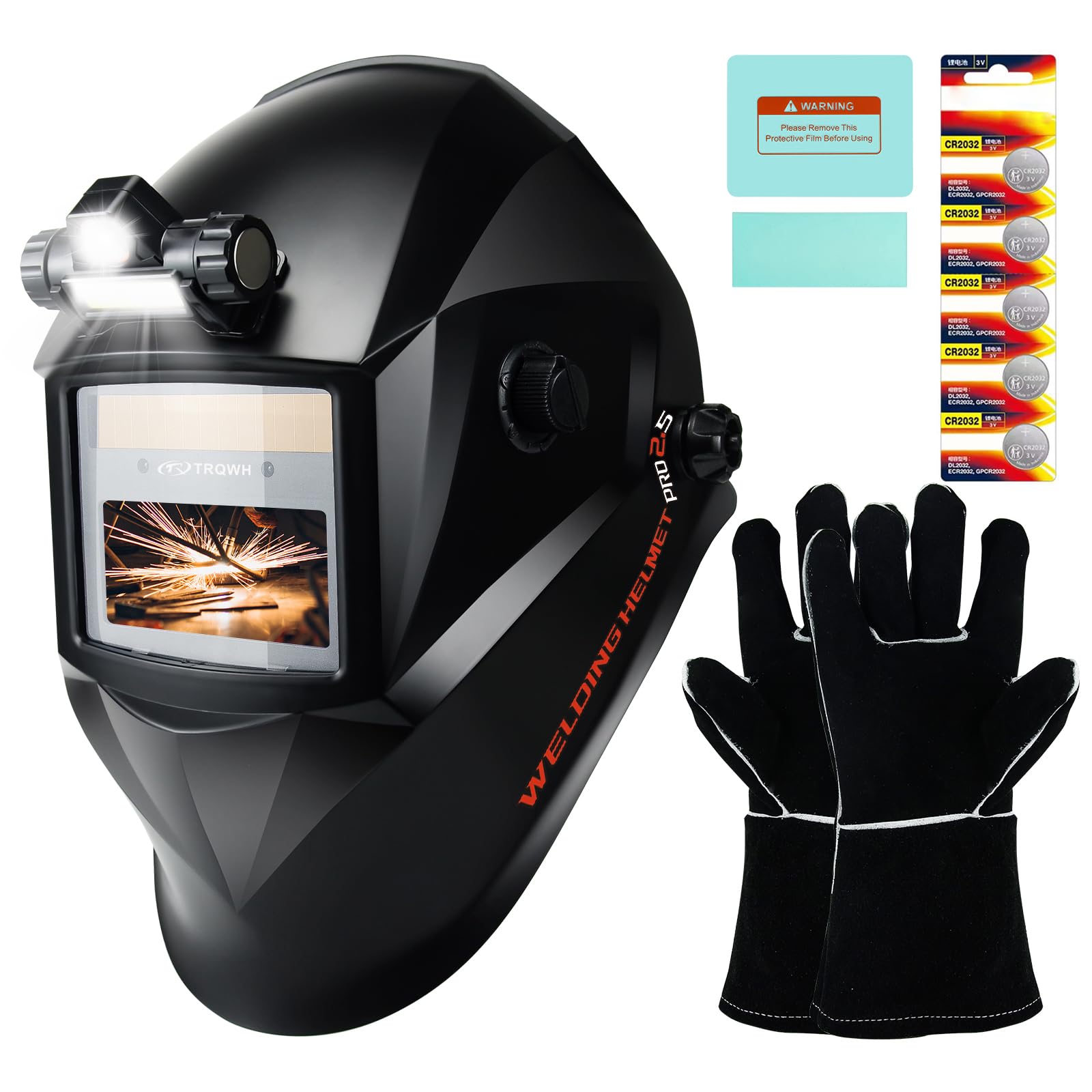 TRQWH Casques de soudage pour homme - Occultant automatiquement avec capuche de soudage à lumière - Fonctionne à l'énergie solaire - Masque de soudage True Color - 2 capteurs d'arc - Large ombre 9-13