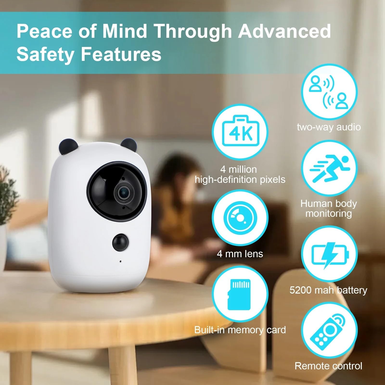 Caméra de sécurité extérieure sans Fil 4MP alimentée par Batterie WiFi avec projecteur, sirène et Audio bidirectionnel(with 32G)