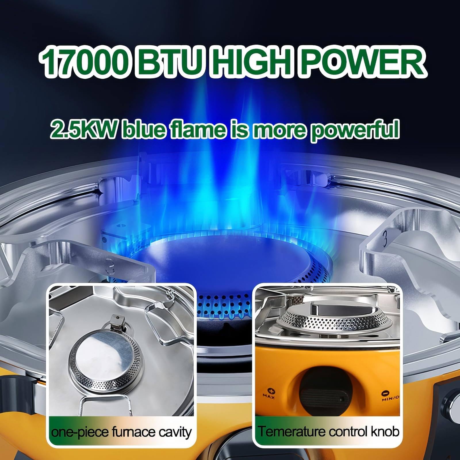 Estufa de camping portátil de gas de 17000 BTU con 2 quemadores ajustables e encendido piezoeléctrico, cocina al aire libre para senderismo, senderismo, picnic, fácil de usar, diseño ligero