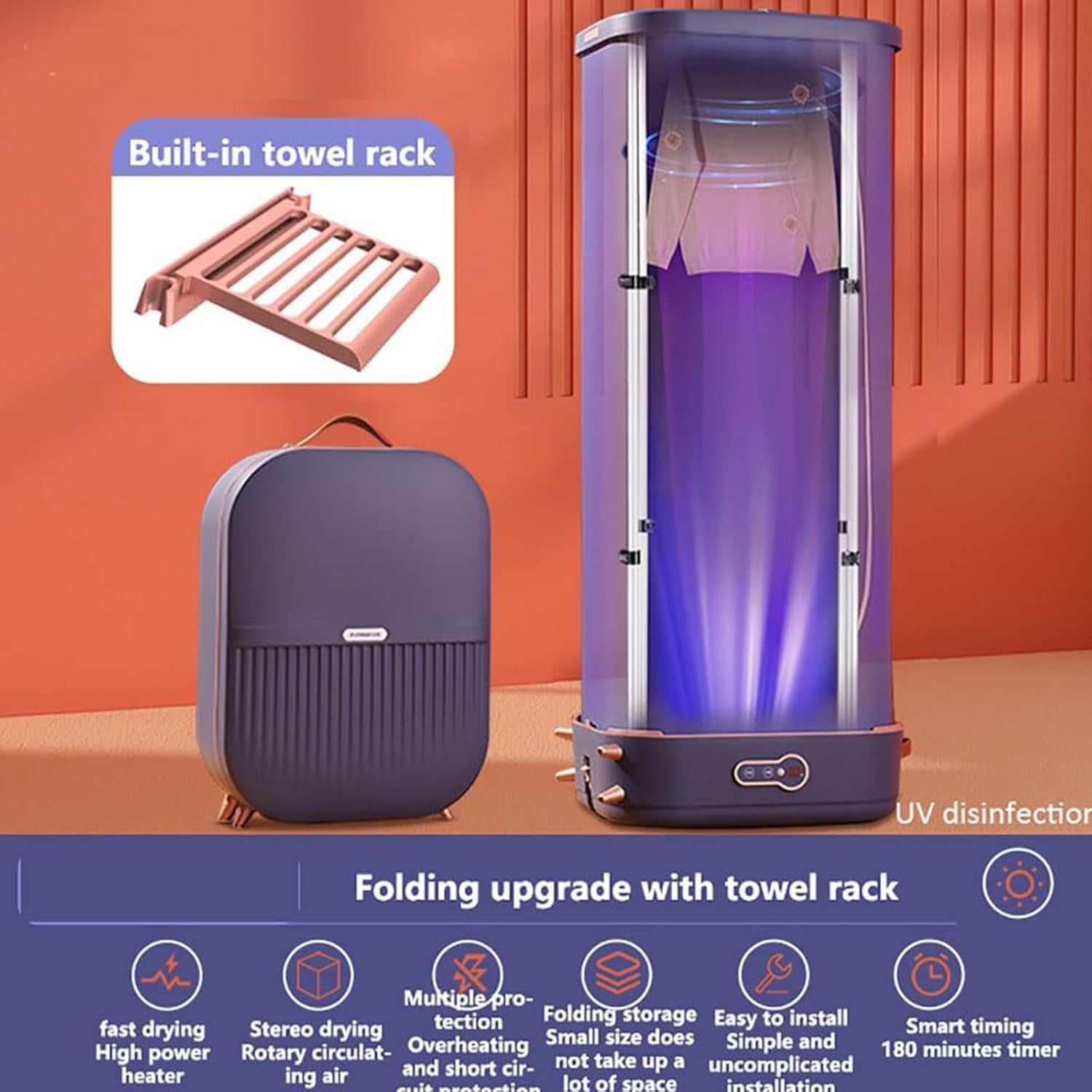 Home Portable Dryer, 800W Fully Automatic Clothes Dryer with Built-In Towel Rack, Household Clothes And Fabric Ironing Machine