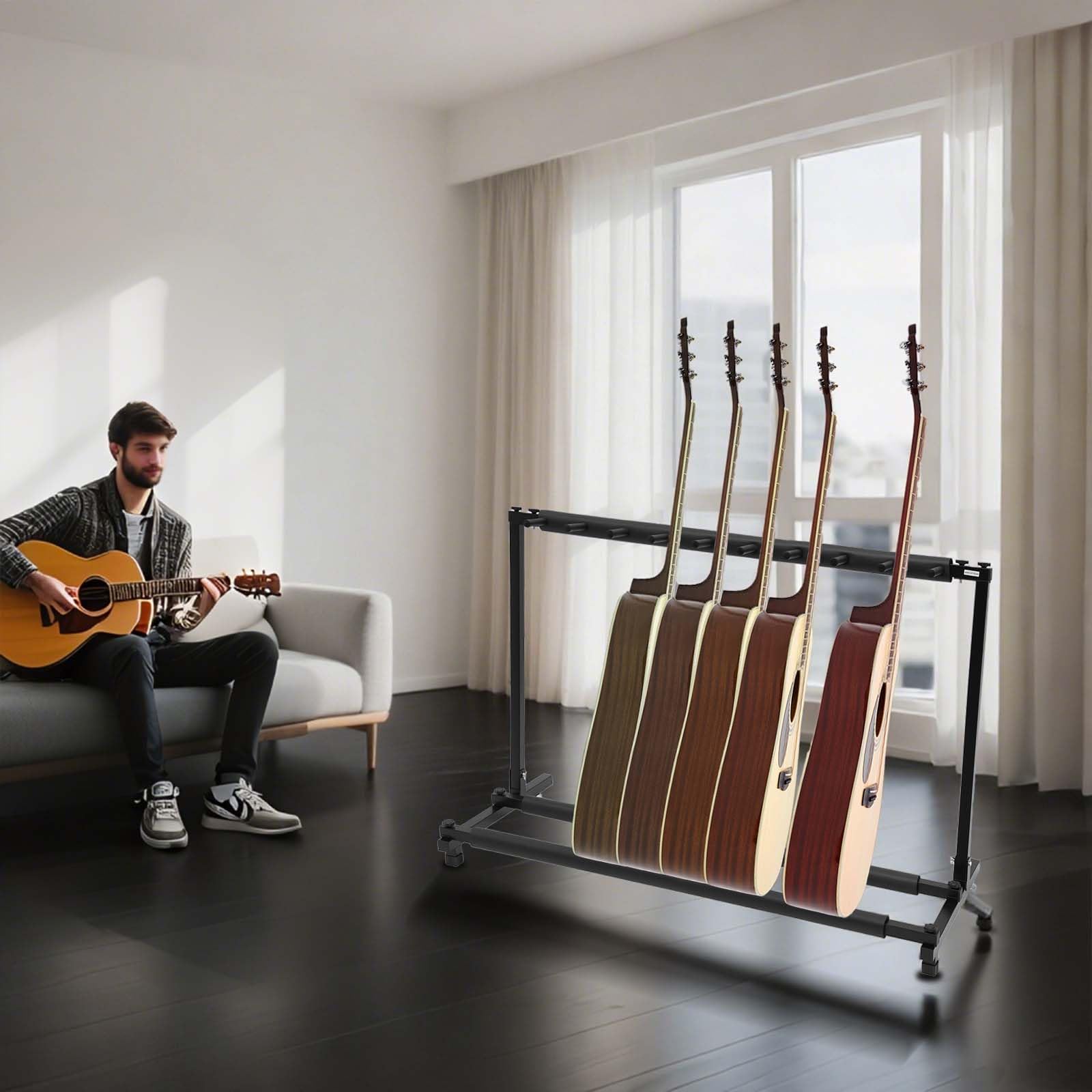Soporte para guitarra de 9 niveles, plegable y portátil, multi soporte, con soporte acolchado, soporte para guitarra eléctrica, guitarra acústica, bajo