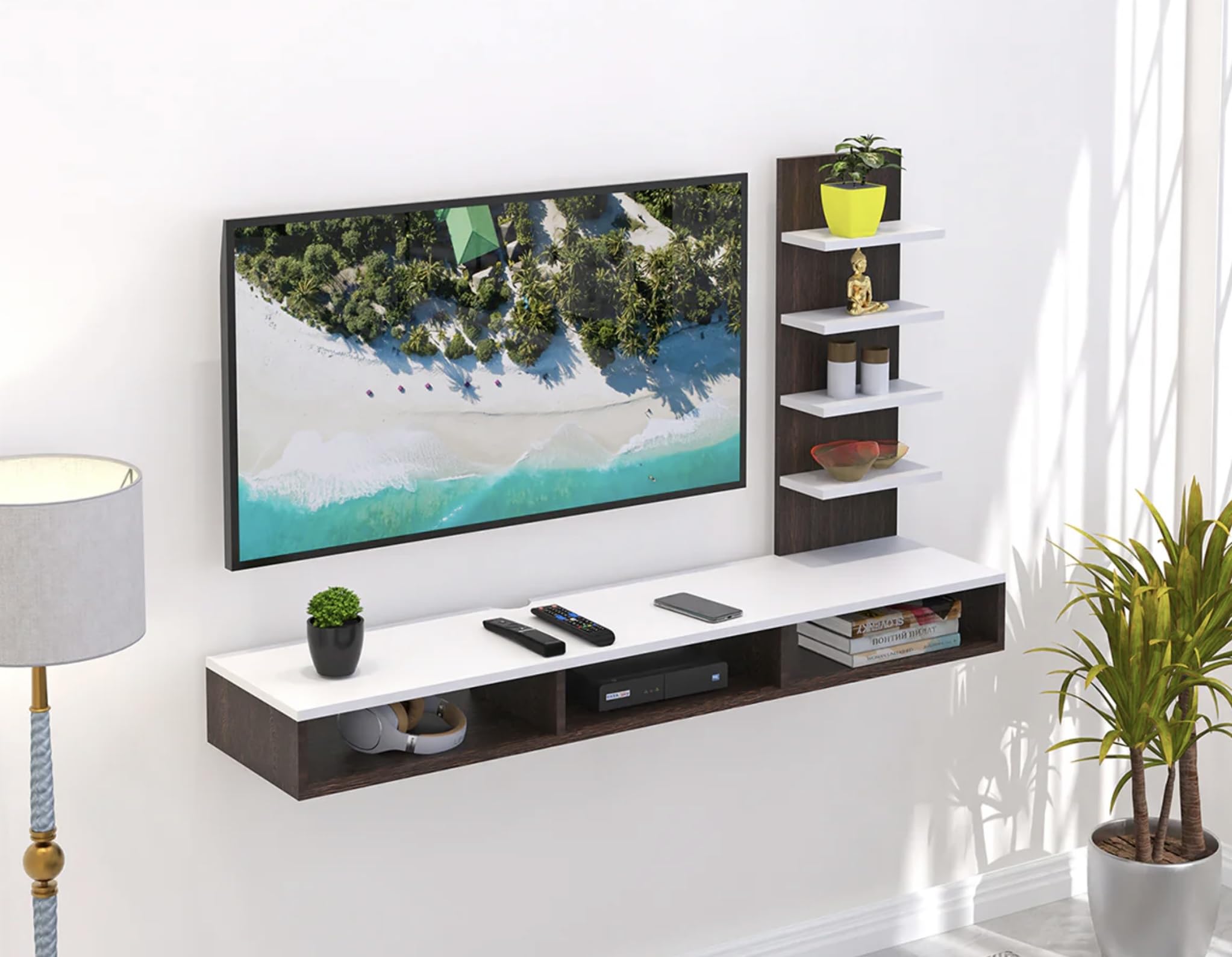 Engineered Wood Wall Mount TV Unit/TV Stand/TV Cabinet/TV Entertainment Unit/Set Top Box Stand, Storage Box, Ideal for 52", (D.I.Y), (Wenge/White)