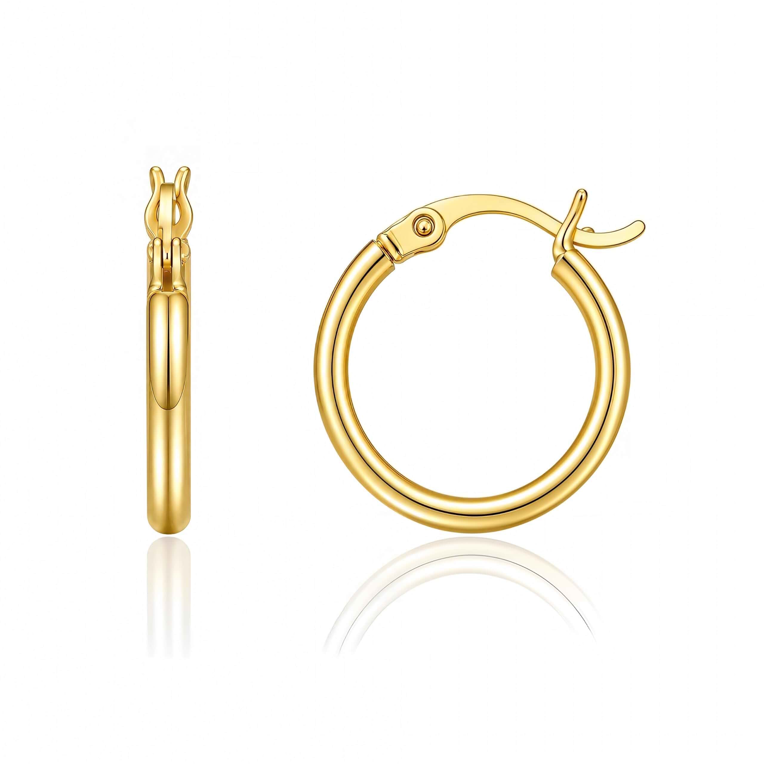 14K Gold Hoop Earrings Gold Polished Round Earrings Jewelry Gift for Women Elegant Gold Hoop Earrings, Fashion Jewelry, Trendy Earrings for Women, Hypoallergenic Round Hoop Earrings Gift for Women