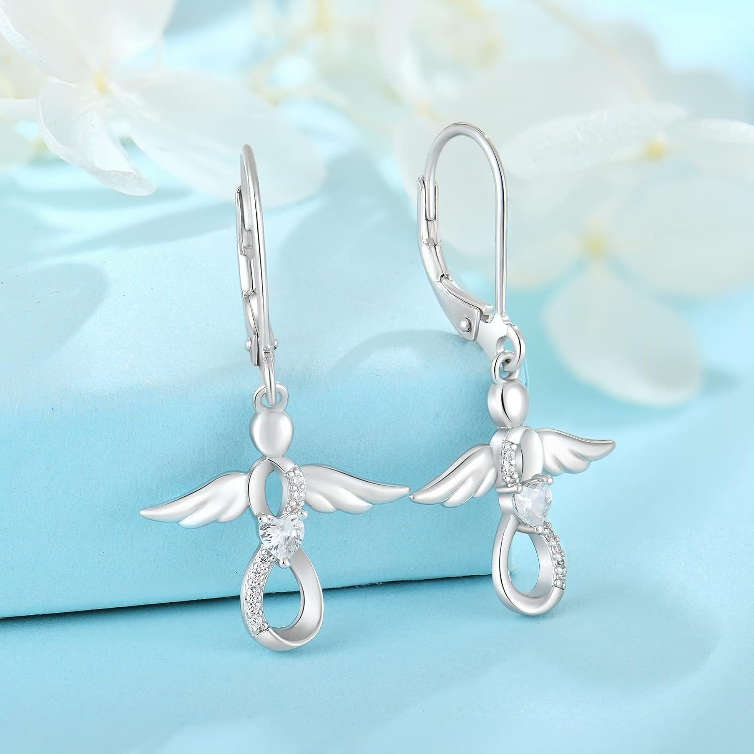 FJ Guardian Angel Dangle Drop Earrings 925 Sterling Silver Infinity Leverback Birthstone Earrings Jewelry for Women - Image 4