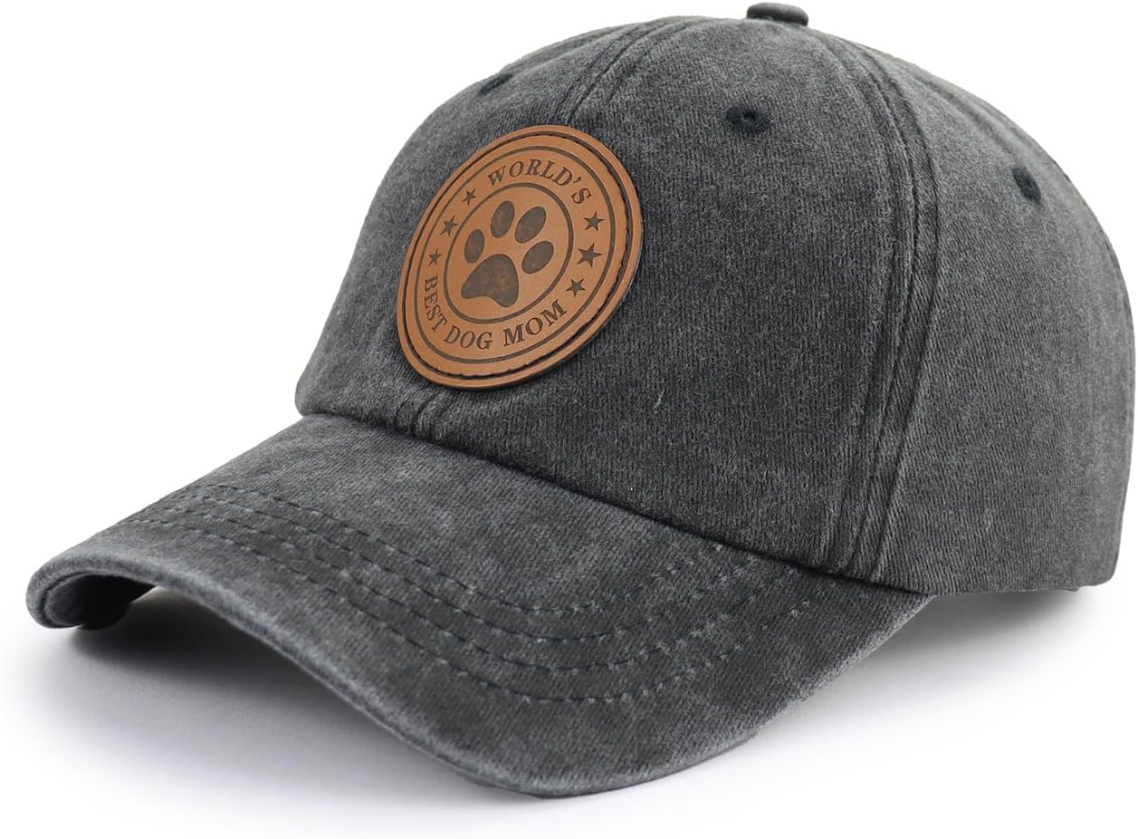 World's Best Dog Mom Hats for Women, Funny Adjustable Embroidered Leather Patch Mama Baseball Cap - Image 2