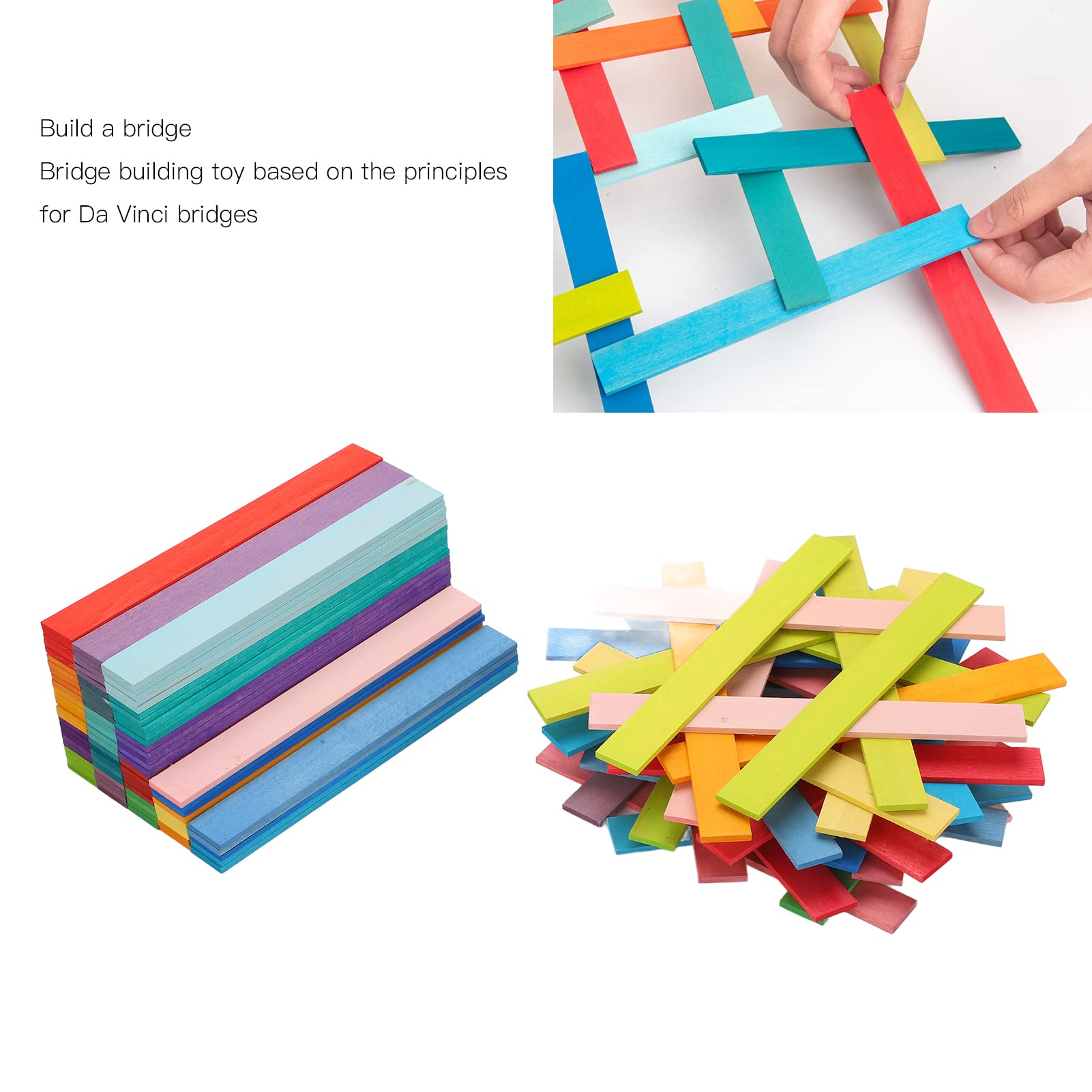 AstraLoom Holzbausteine, Bunte Brücke, Stapelspielzeug, pädagogische DIY-Puzzleblöcke für Kinder, Kleinkinder, Lindenholz-Material, 120 Teile, 18 x 2 x 0,3 cm