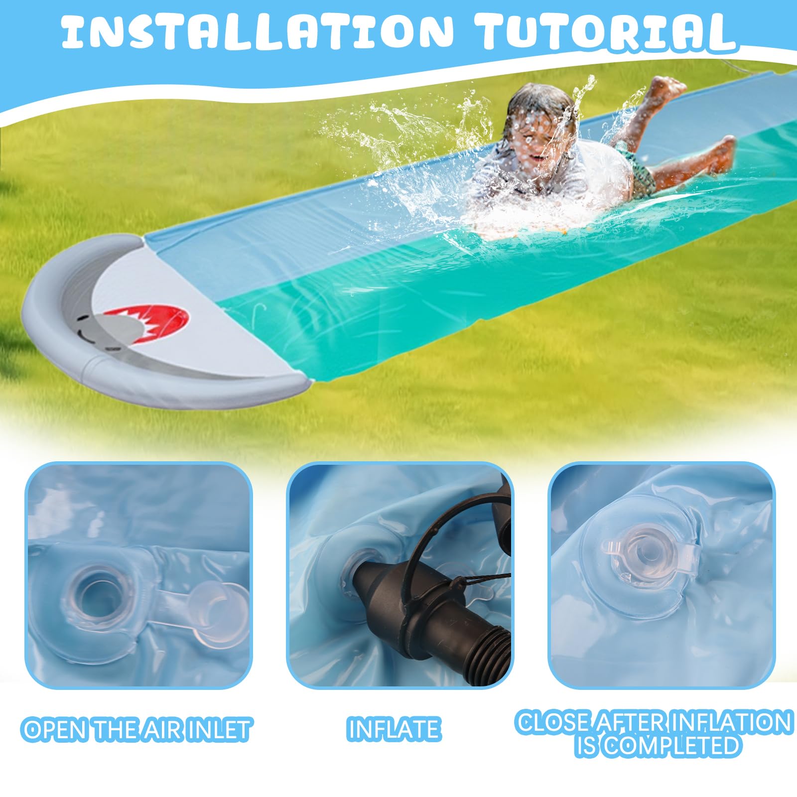 ACTOYS Scivolo d'Acqua Doppio per Prato con Bodyboards, Giocattolo Estivo con Irrigatore Integrato (196x57in)