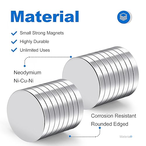 Miniatura 3 de TRYMAG Paquete de 8 imanes de neodimio, imanes redondos fuertes de tierras raras con respaldo adhesivo, imanes de disco de neodimio pequeños