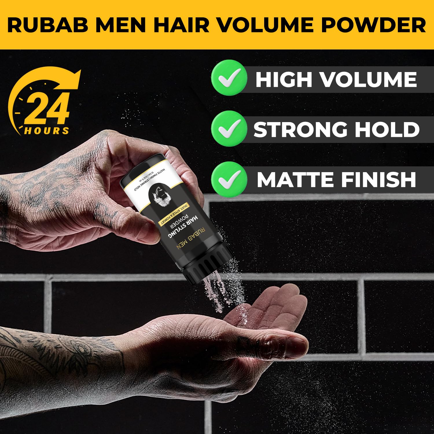RUBAB MEN Hair Volume Powder Wax for Ultra-Strong Hold, 15g | Upto 24hrs Matte Finish Volumizing & Texturizing | Safe & Easy To Use 1